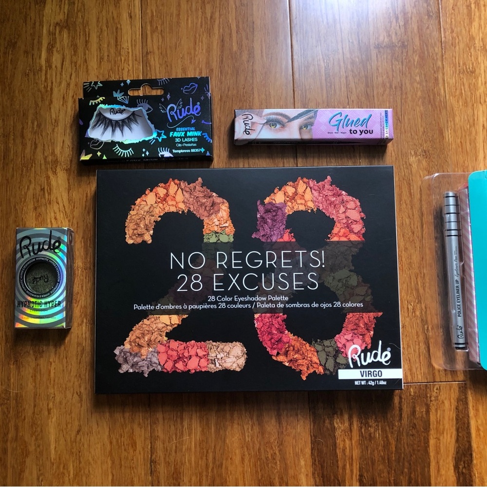 Rude Cosmetics Eye Makeup Bundle - Lashes, Adhesive, Liner, and Eyeshadow!